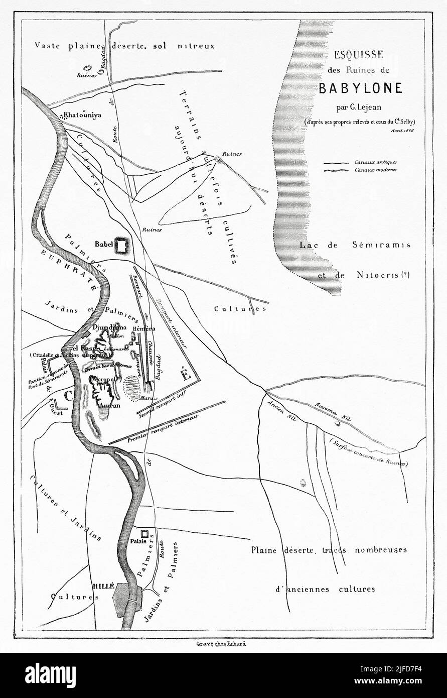 Skizze der Ruinen von Babylon, Irak. Reise nach Babylon von Guillaume Lejean 1866 von Le Tour du Monde 1867 Stockfoto