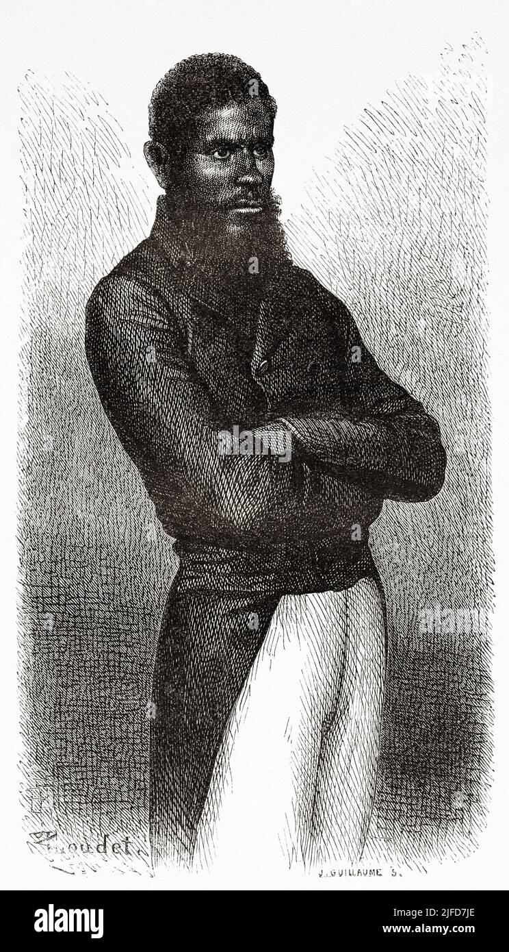 Chef der Insel Ouen, Neukaledonien. Reise nach Neukaledonien mit Jules Garnier 1863-1866 ab Le Tour du Monde 1867 Stockfoto