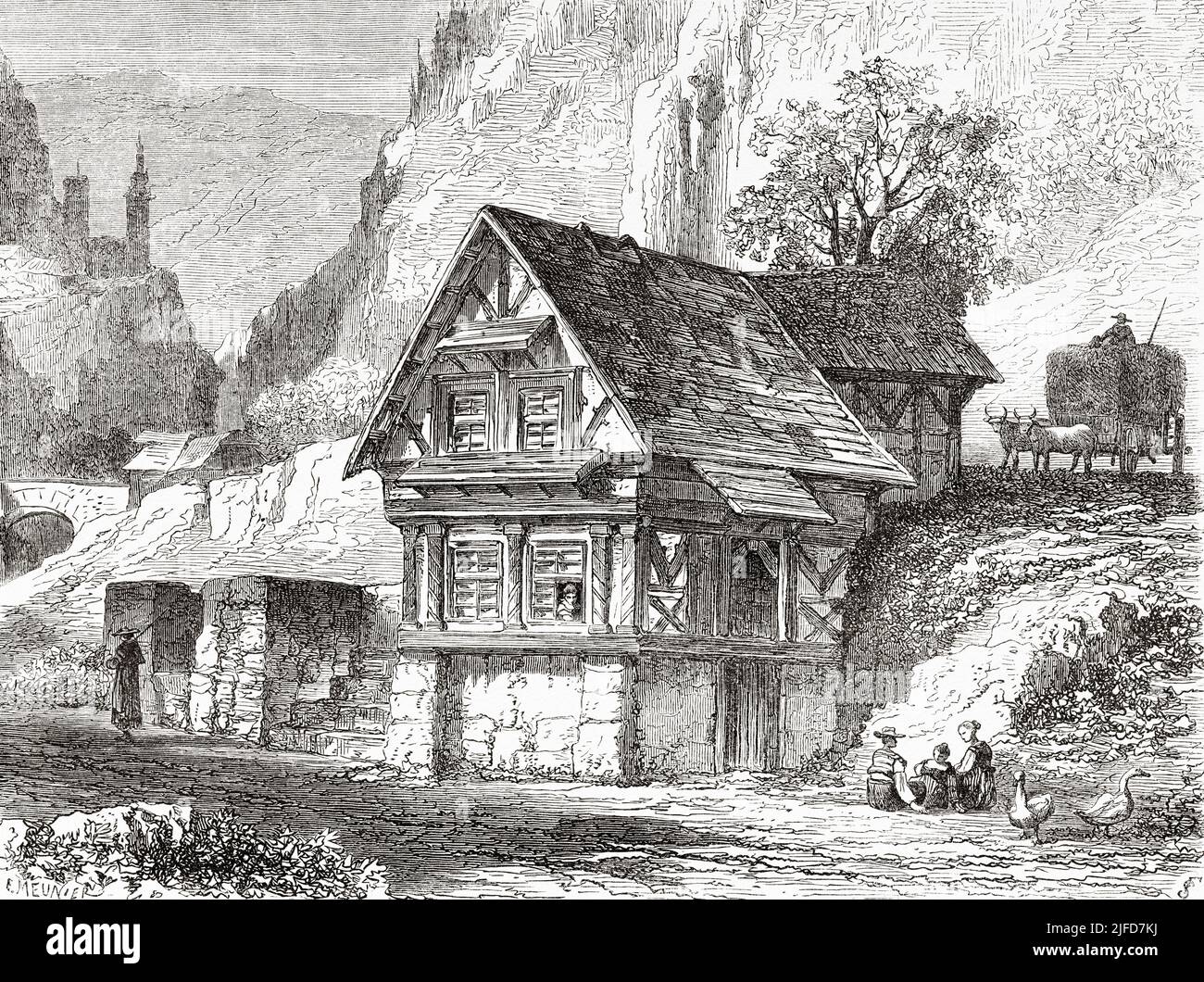 Landhaus im Schwarzwald, Bundesland Baden-Württemberg, Deutschland. Europa. Ausflug in den Schwarzwald von Alfred Michiels 1867 ab Le Tour du Monde 1867 Stockfoto
