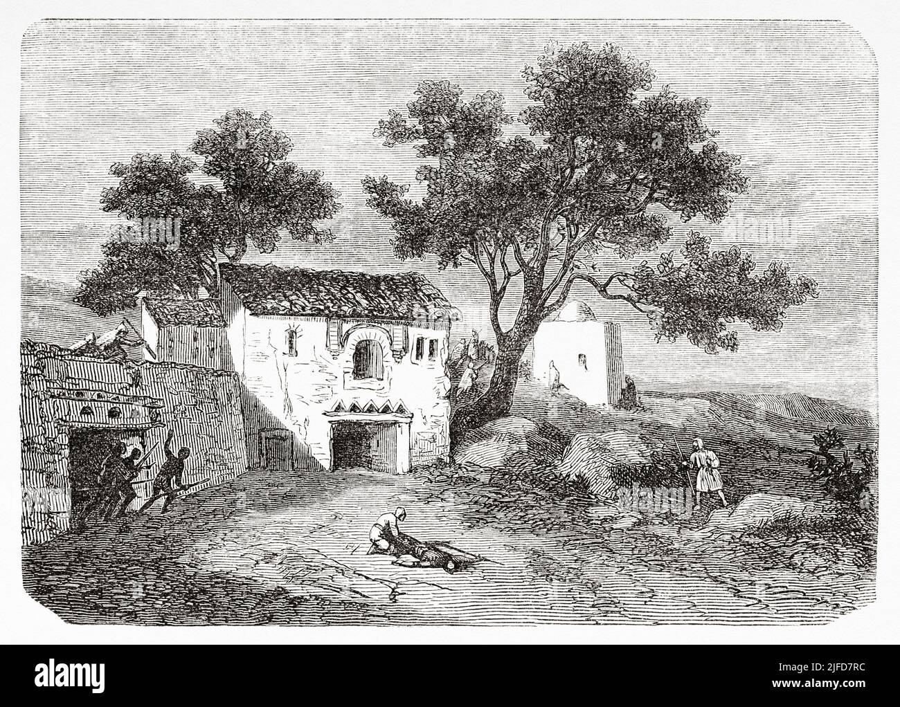 Marabouts-Haus und Moschee in Kuku, Kabylei. Nord-Algerien, Afrika. Ausflug in die große Kabylei von Commander Emile Duhousset 1864 von Le Tour du Monde 1867 Stockfoto