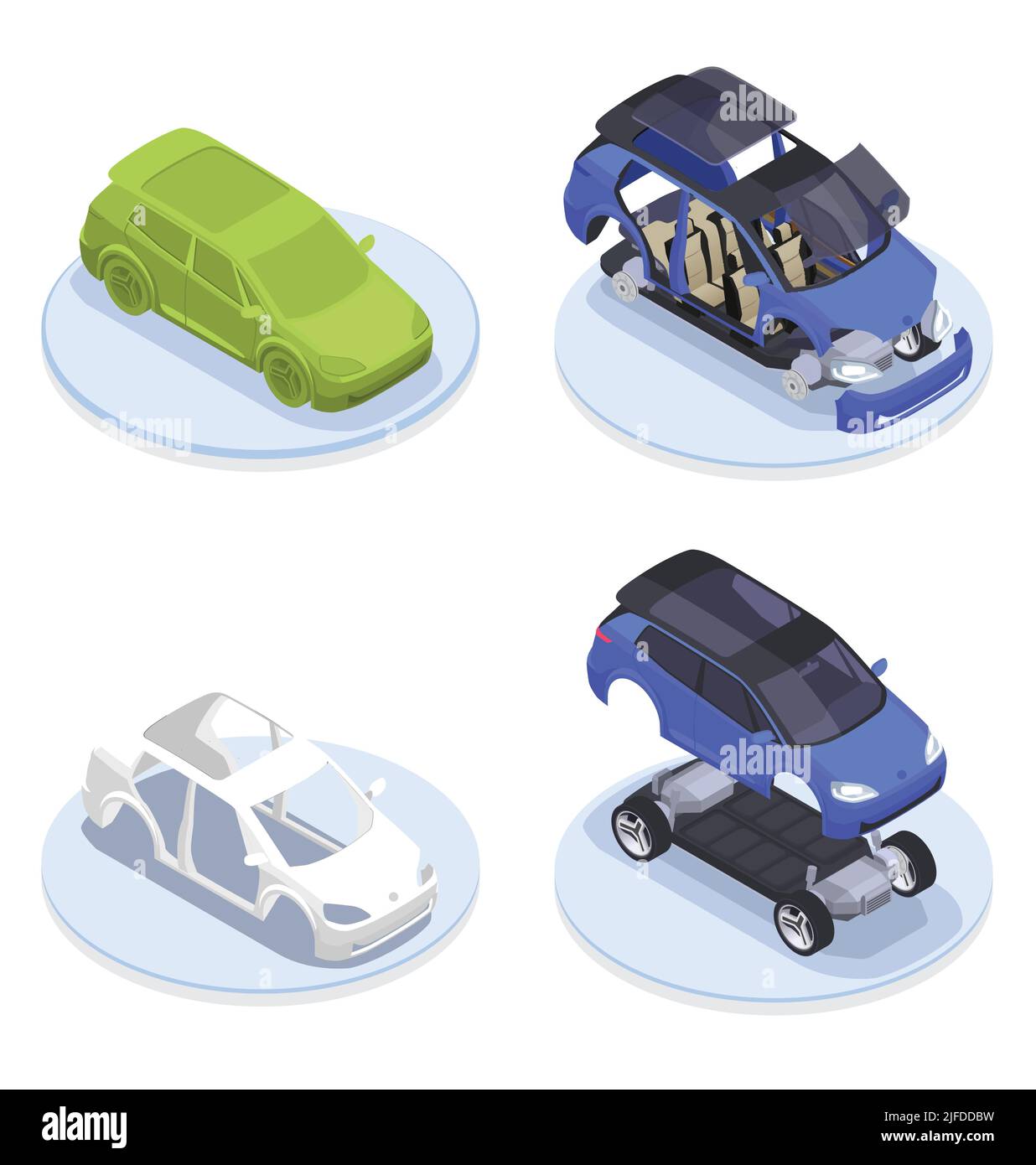 Auto-Designer Beruf isometrische Produktion Set mit Modellierung Symbole isoliert Vektor-Illustration Stock Vektor