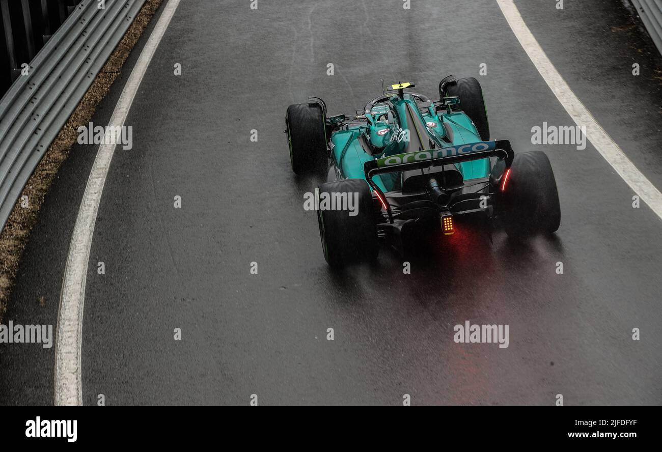 Sebastian Vettel von Aston Martin während des Trainings 1. F1 des British Grand Prix 2022 in Silverstone, Towcester. Bilddatum: Freitag, 1. Juli 2022. Stockfoto