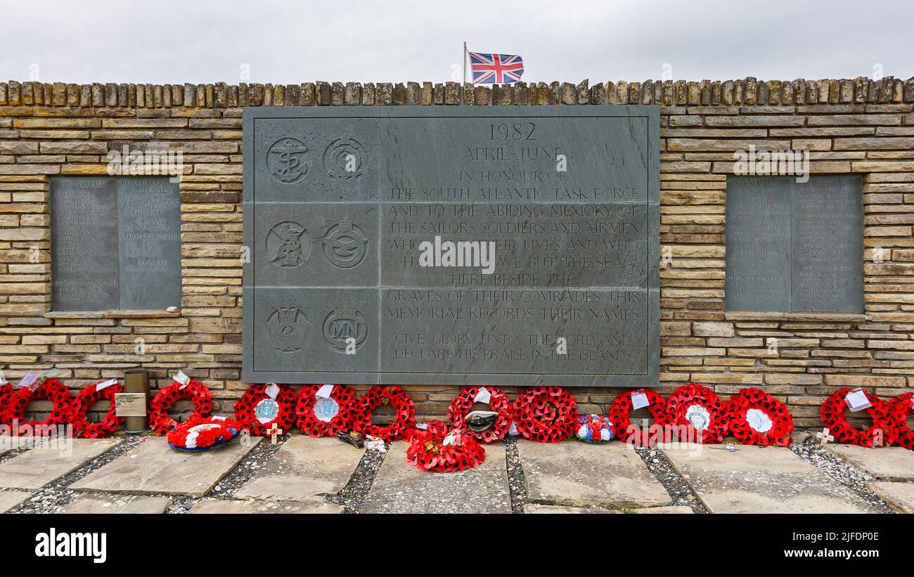 Inschrift, Blue Beach Cemetery, San Carlos, Falkland Islands Stockfoto