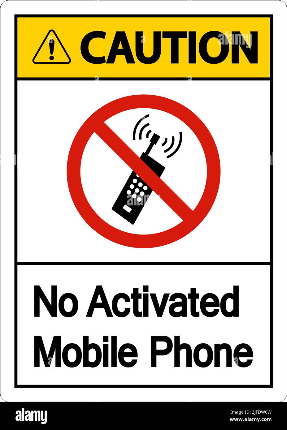 Achtung: Kein Aktiviertes Mobiltelefonschild Auf Weißem Hintergrund Stock Vektor
