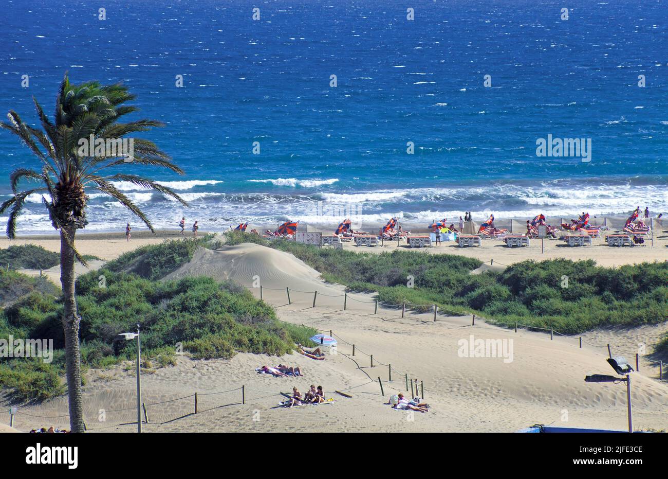 Strand und Sanddünen von Playa del Ingles, Grand Canary, Kanarische Inseln, Spanien, Europa Stockfoto