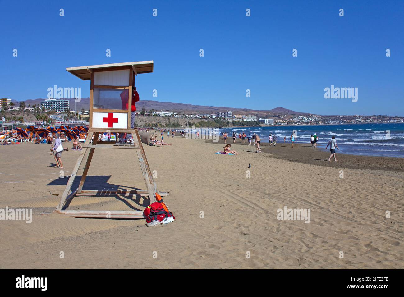 Baywatch Turm am Strand von Playa del Ingles, Kanarische Inseln, Spanien, Europa Stockfoto