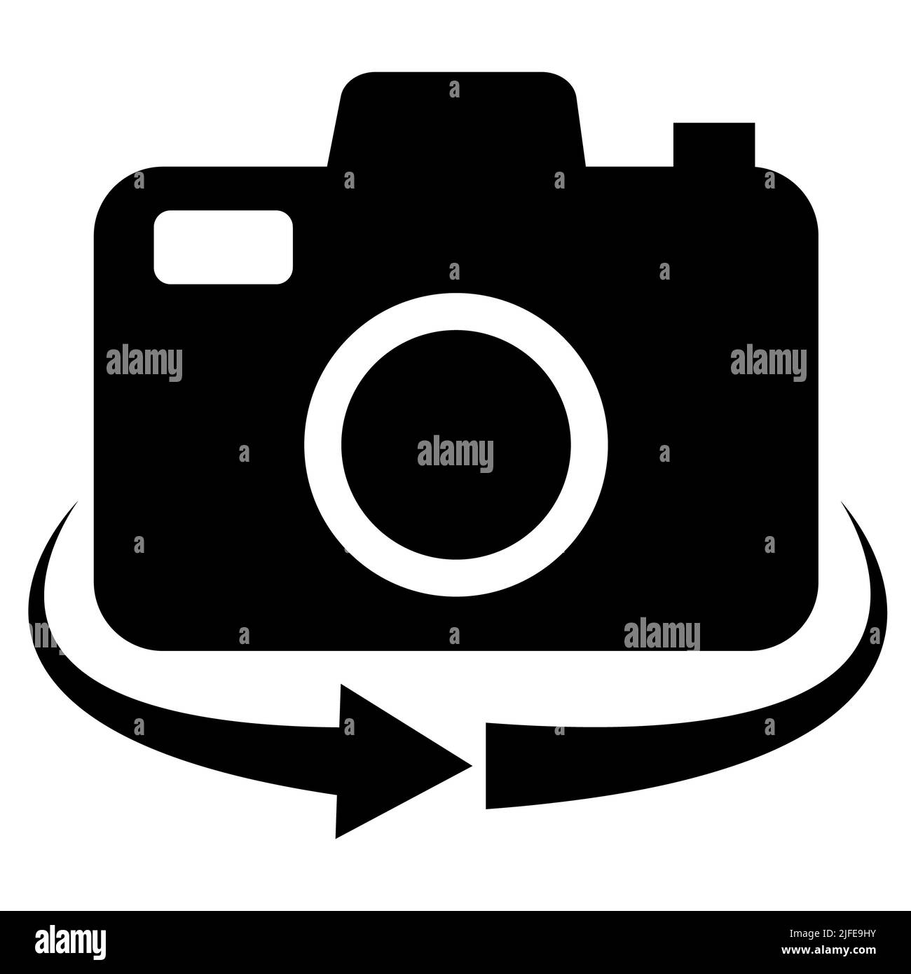 Symbol für Kamerarotation auf weißem Hintergrund. Kamerastil drehen. Flacher Stil. Stockfoto