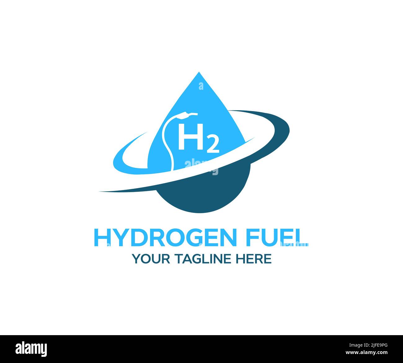 Logo für Wasserstoffkraftstoff. Brennstoffzelle Wasserstoffauto an der Wasserstofftankstelle, alternative, erneuerbare Energie. Wasserstoff-Technologie, Ökologie Vektor-Design. Stock Vektor