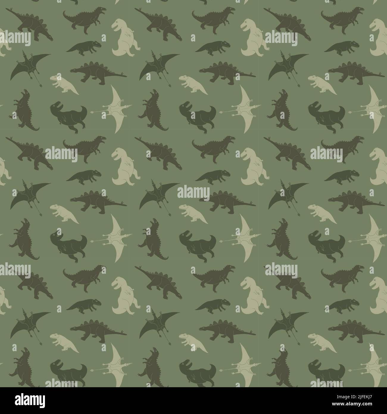 Dino Nahtloses Muster, Niedliche Cartoon Dinosaurier Doodles Vektor Illustration. Stock Vektor