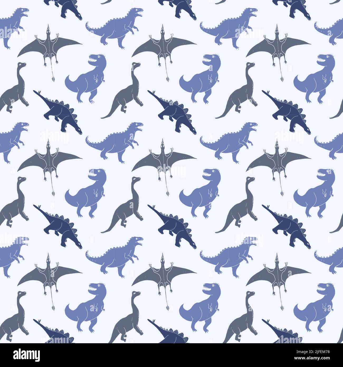 Dino Nahtloses Muster, Niedliche Cartoon Dinosaurier Doodles Vektor Illustration. Stock Vektor