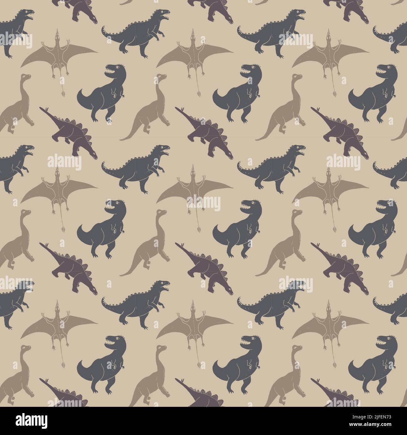 Dino Nahtloses Muster, Niedliche Cartoon Dinosaurier Doodles Vektor Illustration. Stock Vektor