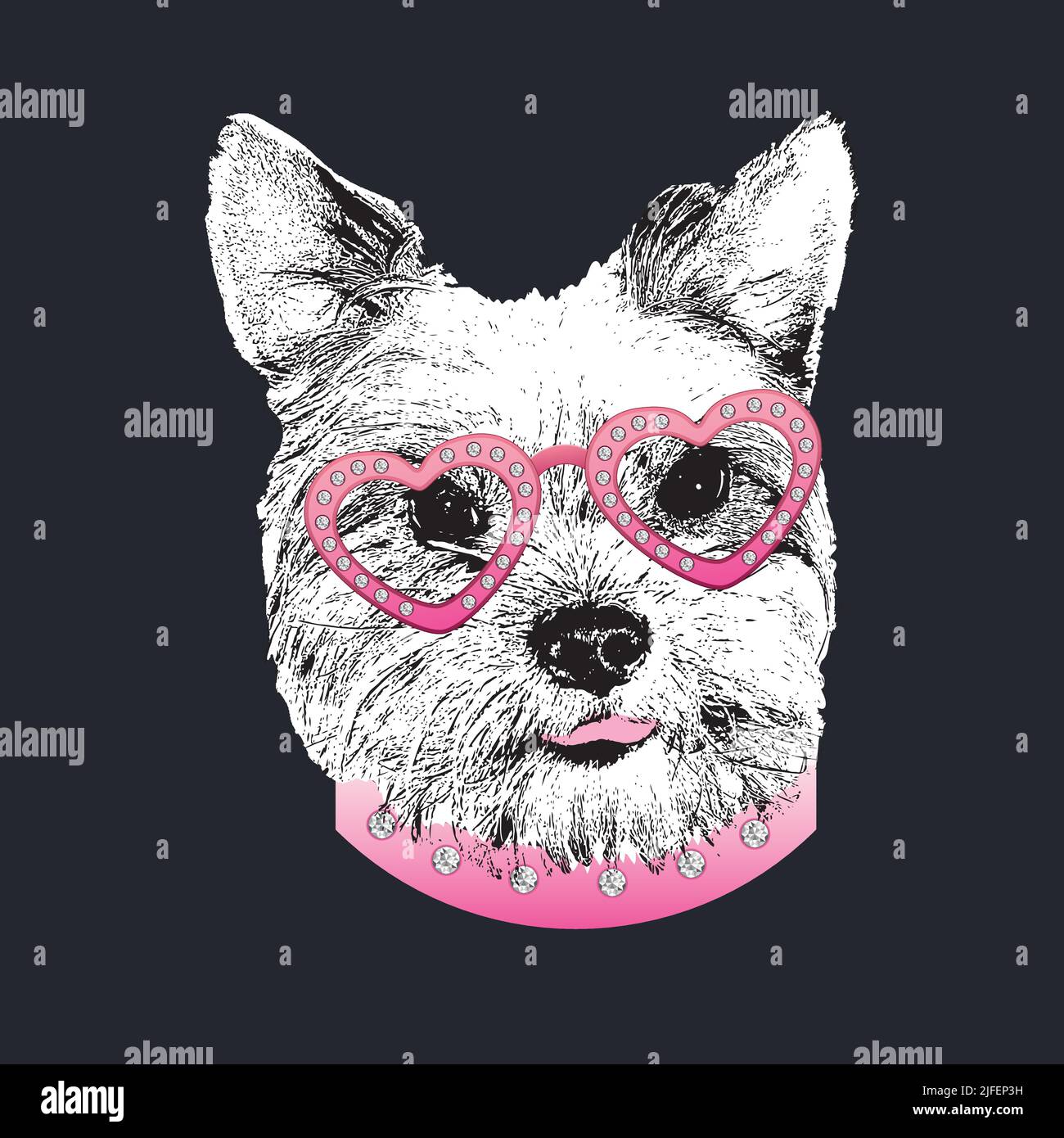 Yorkshire Terrier Porträt, netter Hund in Gläsern mit Diamanten, Vektor-Illustration. Stock Vektor