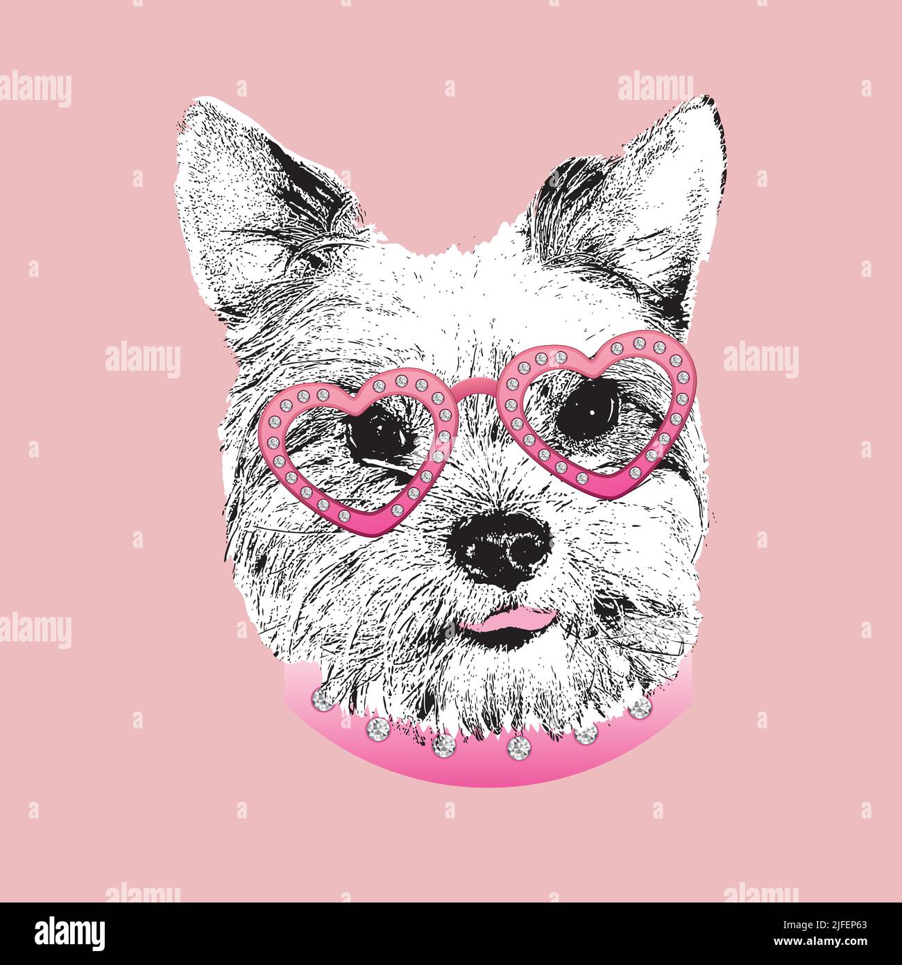 Yorkshire Terrier Porträt, netter Hund in Gläsern mit Diamanten, Vektor-Illustration. Stock Vektor