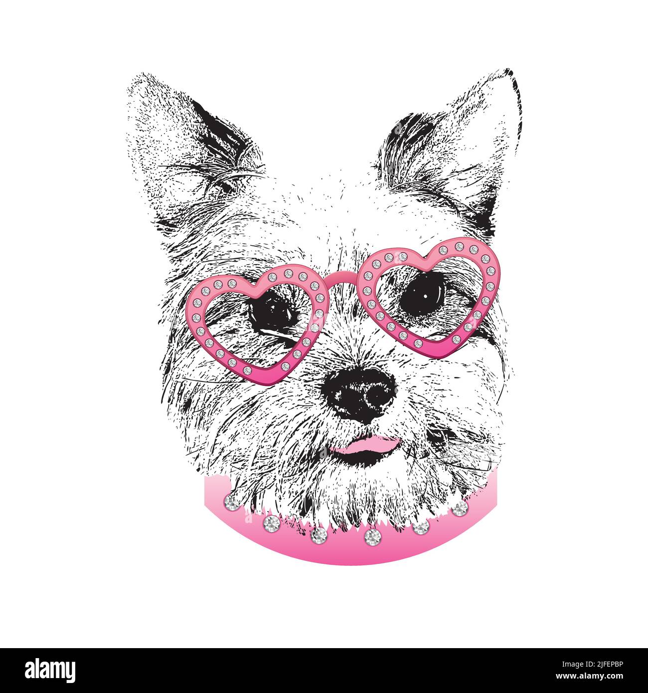 Yorkshire Terrier Porträt, netter Hund in Gläsern mit Diamanten, Vektor-Illustration. Stock Vektor