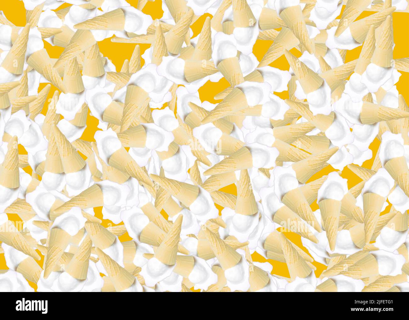 Geschmolzenes Waffel-Kegel-Eis unregelmäßiges Muster Hintergrund. Stockfoto