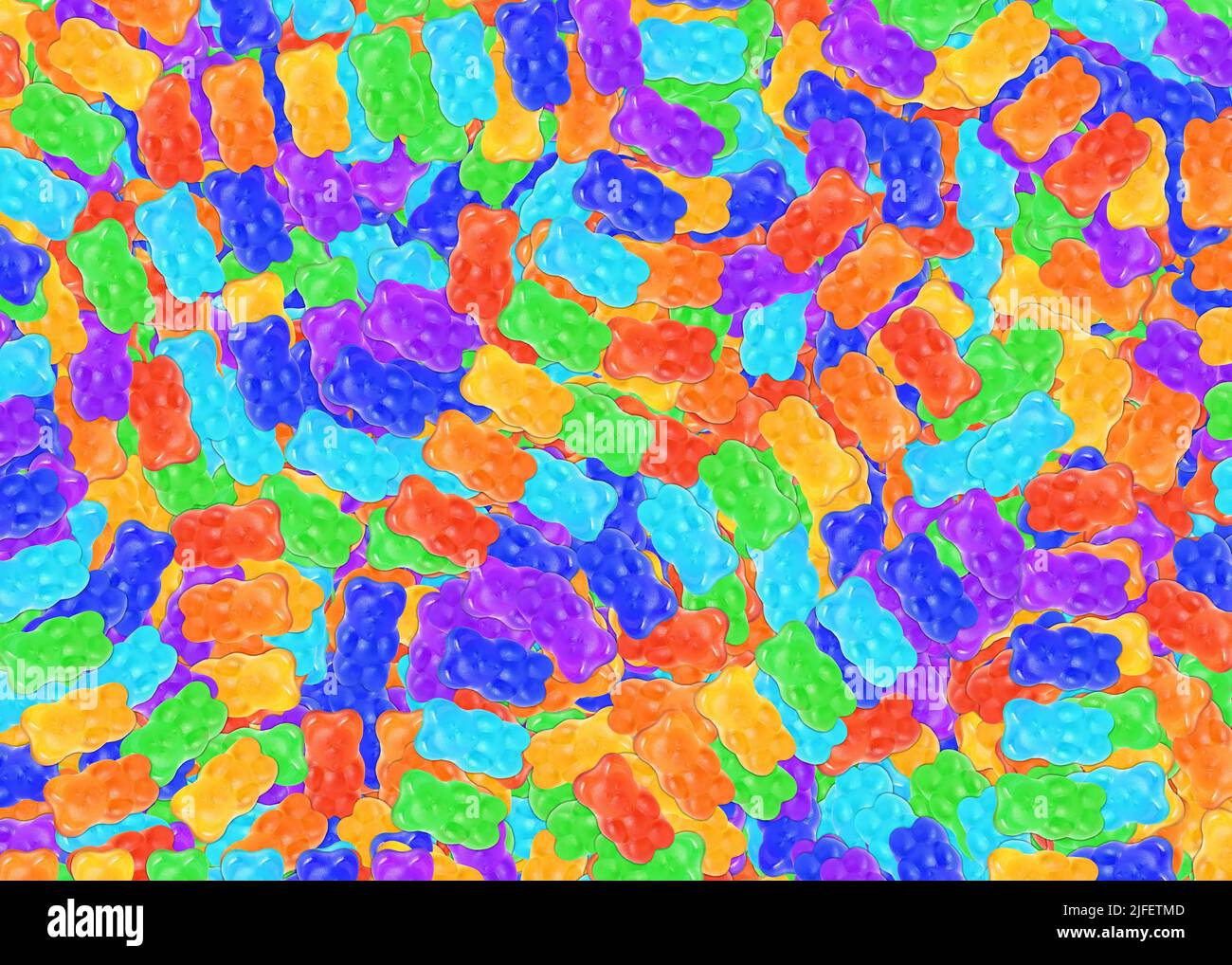 Unregelmäßige Kombination Gummibärchen Hintergrund. Stockfoto