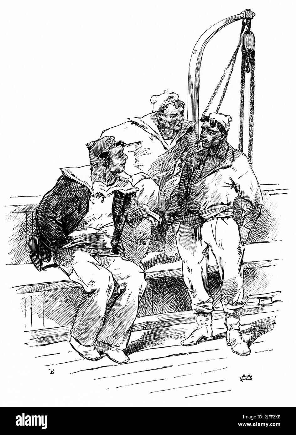 Besatzung der Messagerien an Bord des französischen Dampfschiffs Moeris, Illustration aus dem Buch, 'vom Pharao bis Fellah' von C.F. Moberly Bell mit Illustrationen von Georges Montbard, gestochen von Charles Barbant, Wells Gardner, Darton & Co., London, 1888 Stockfoto