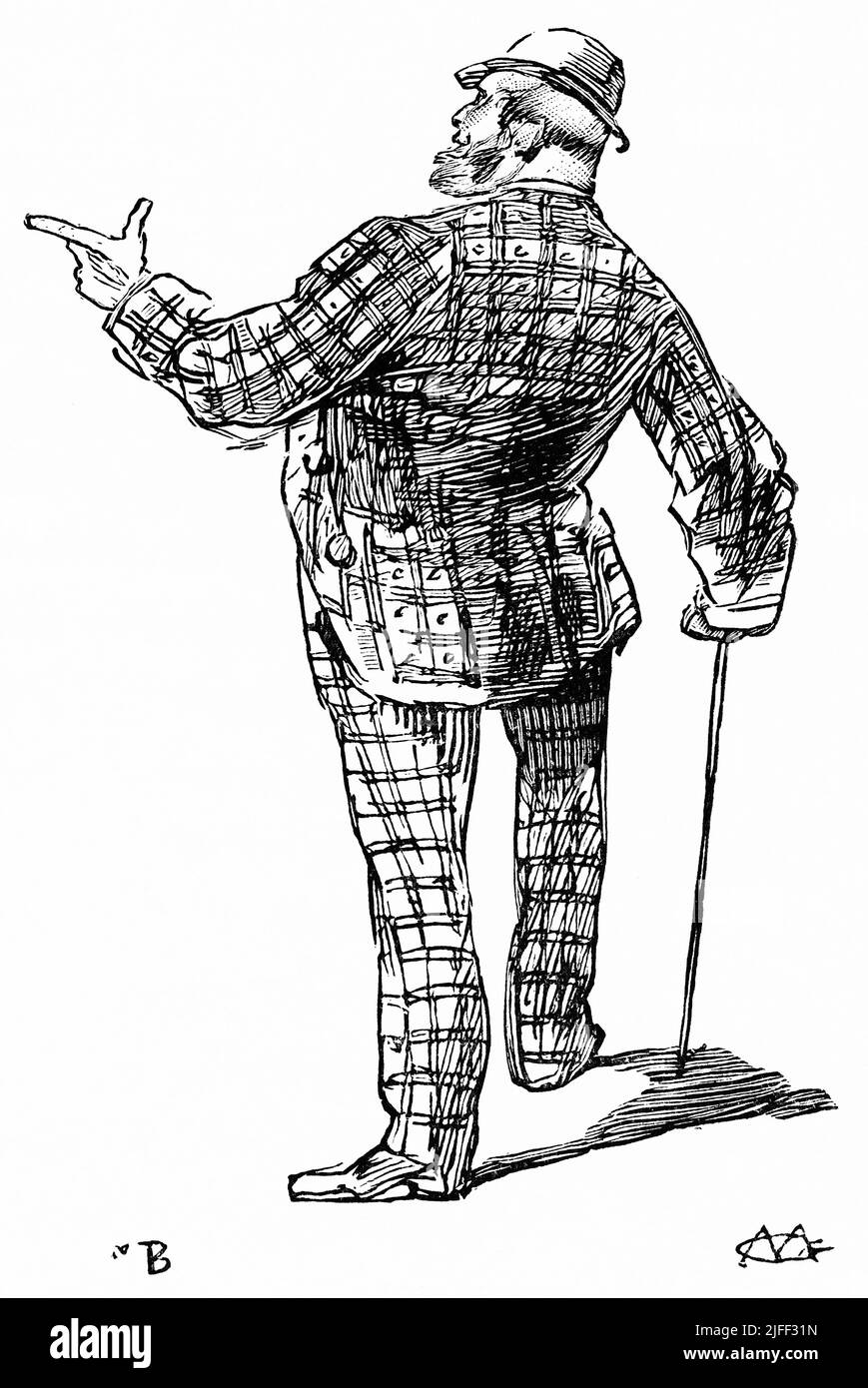 Mann, der auf Elba und St. Helens zeigt: „Die Schildkröte war ein Mitglied der britischen Gesetzgebung. „Yonder ist Elba.“ Die Schildkröte verneigte sich, und wieder stieg seine Klappe, sagte: 'Und da ist, wo er starb.', Seite 8 Illustration aus dem Buch, 'vom Pharao bis Fellah' von C.F. Moberly Bell mit Illustrationen von Georges Montbard, gestochen von Charles Barbant, Wells Gardner, Darton & Co., London, 1888 Stockfoto