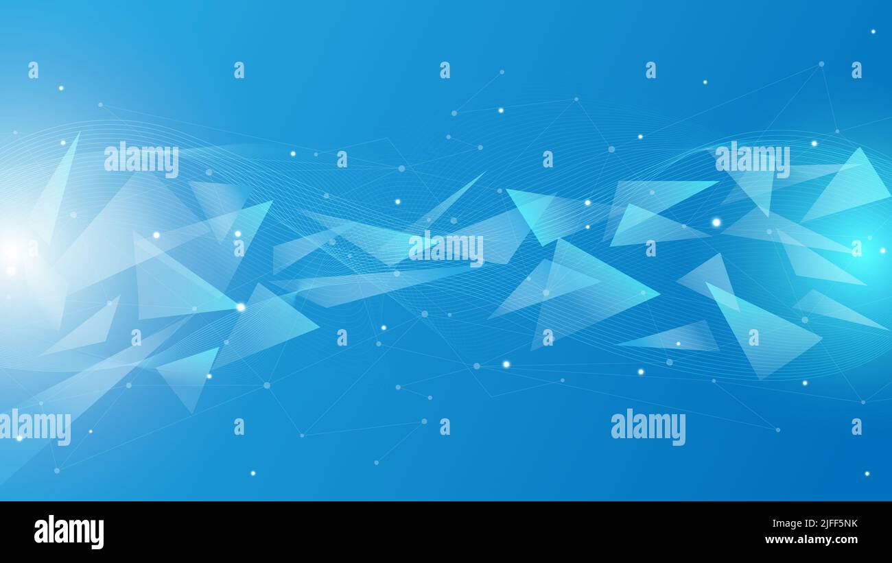 Dynamischer Fluss der Partikel. Abstrakter polygonaler Raum. Hintergrund mit verbindenden Punkten und Linien. Glitzernder Lichtstaub. Grafisches Konzept für Sie Stockfoto