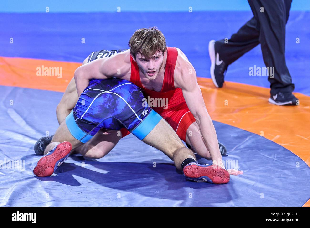 Matteo Pellicone, Rom, Italien, 02. Juli 2022, Luka Janezashvili (GEO) FS 65kg während der Europameisterschaft U20 - Wrestling Stockfoto