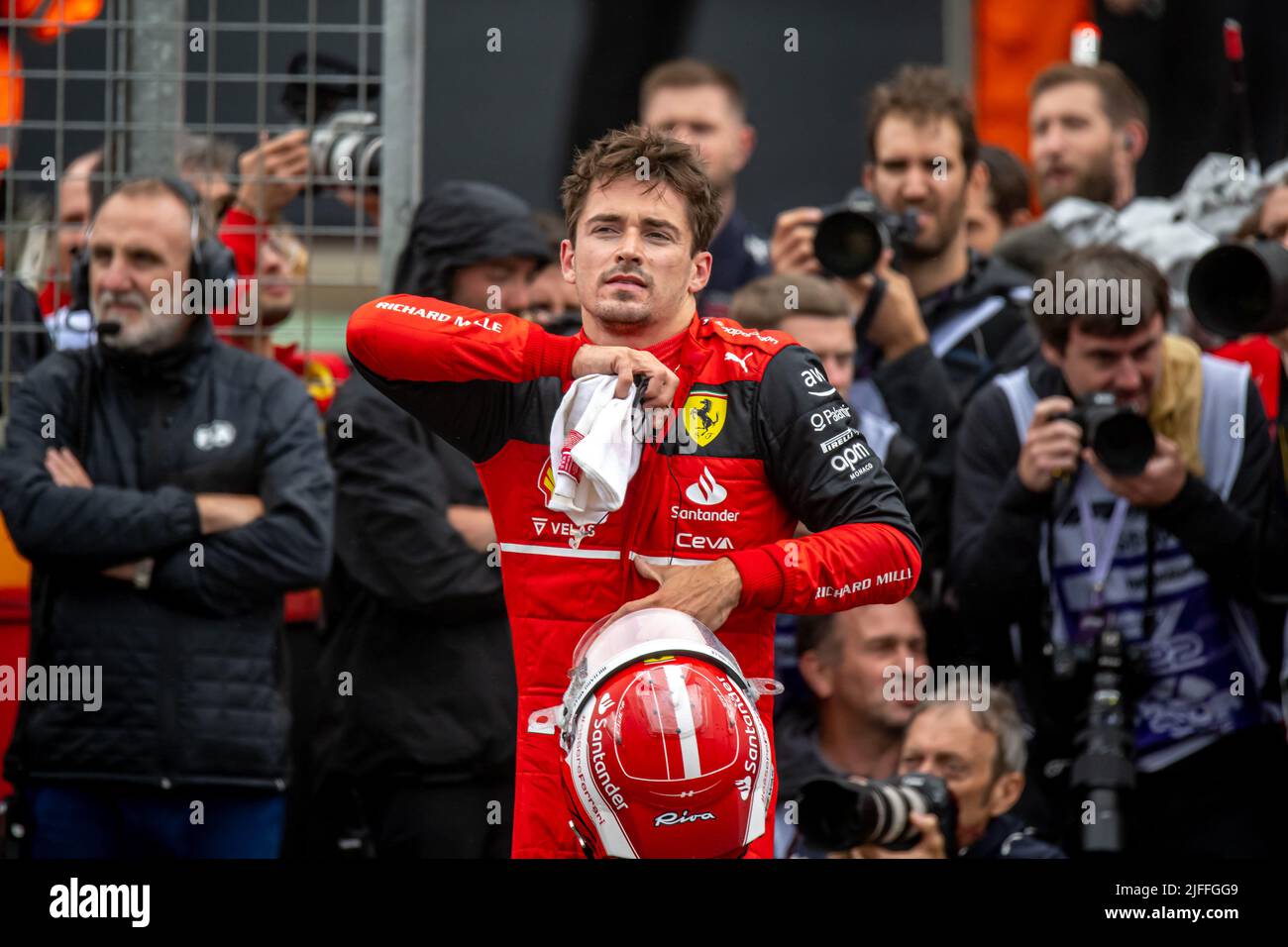 SILVERSTONE, VEREINIGTES KÖNIGREICH - 02. Juli 2022: Charles Leclerc aus Monaco tritt für die Scuderia Ferrari an. Qualifying, Runde 10 der Meisterschaft 2022 F1. Kredit: Michael Potts/Alamy Live Nachrichten Stockfoto