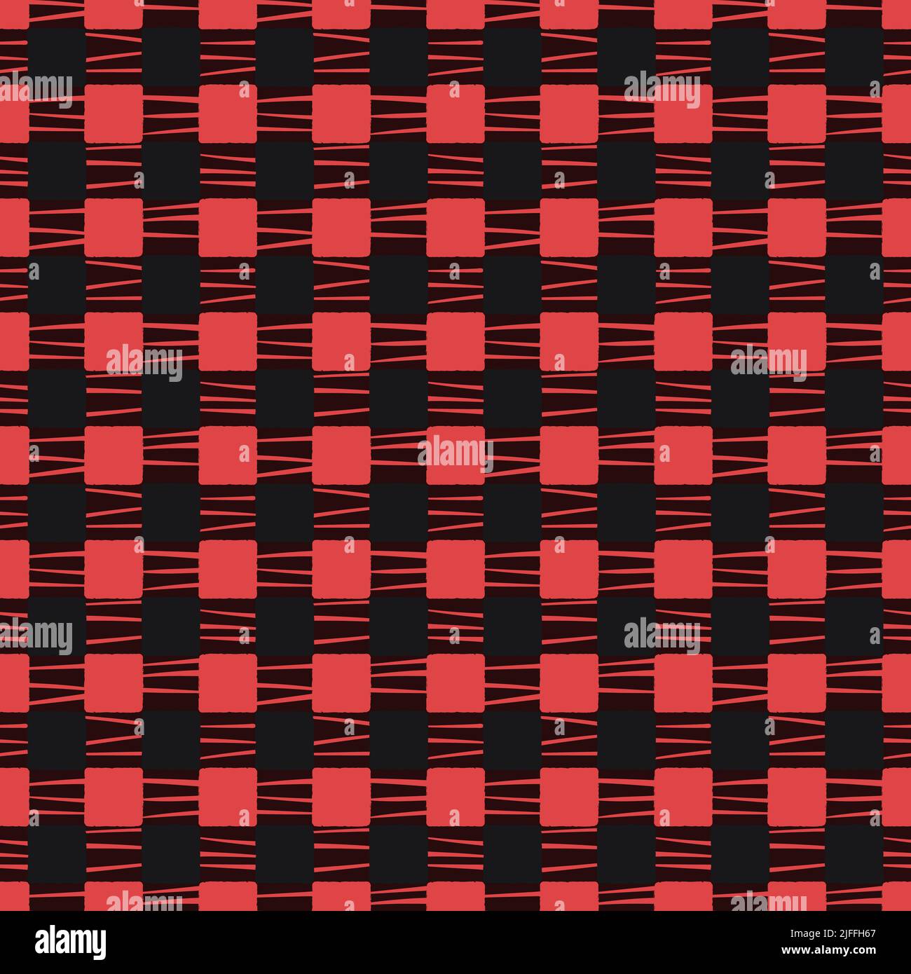 Nahtloses Karomuster in Rot und Schwarz. Handgezeichneter karierter Hintergrund. Stoffdesign. Stock Vektor