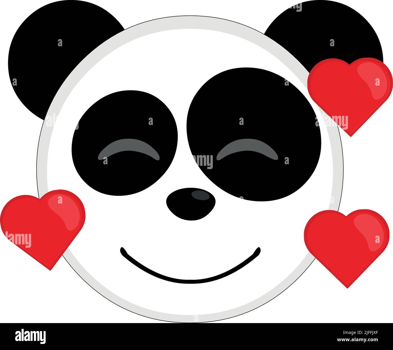 Vektor-Illustration des Gesichts eines Cartoon Pandabären mit einem Ausdruck der Liebe und umgeben von Herzen Stock Vektor