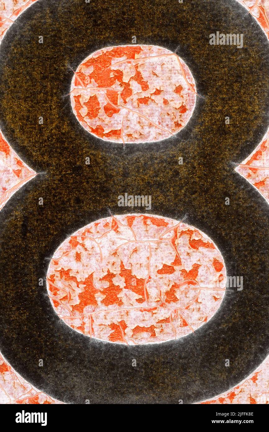 Verwitterte Oberfläche mit der Nummer 8 Stockfoto