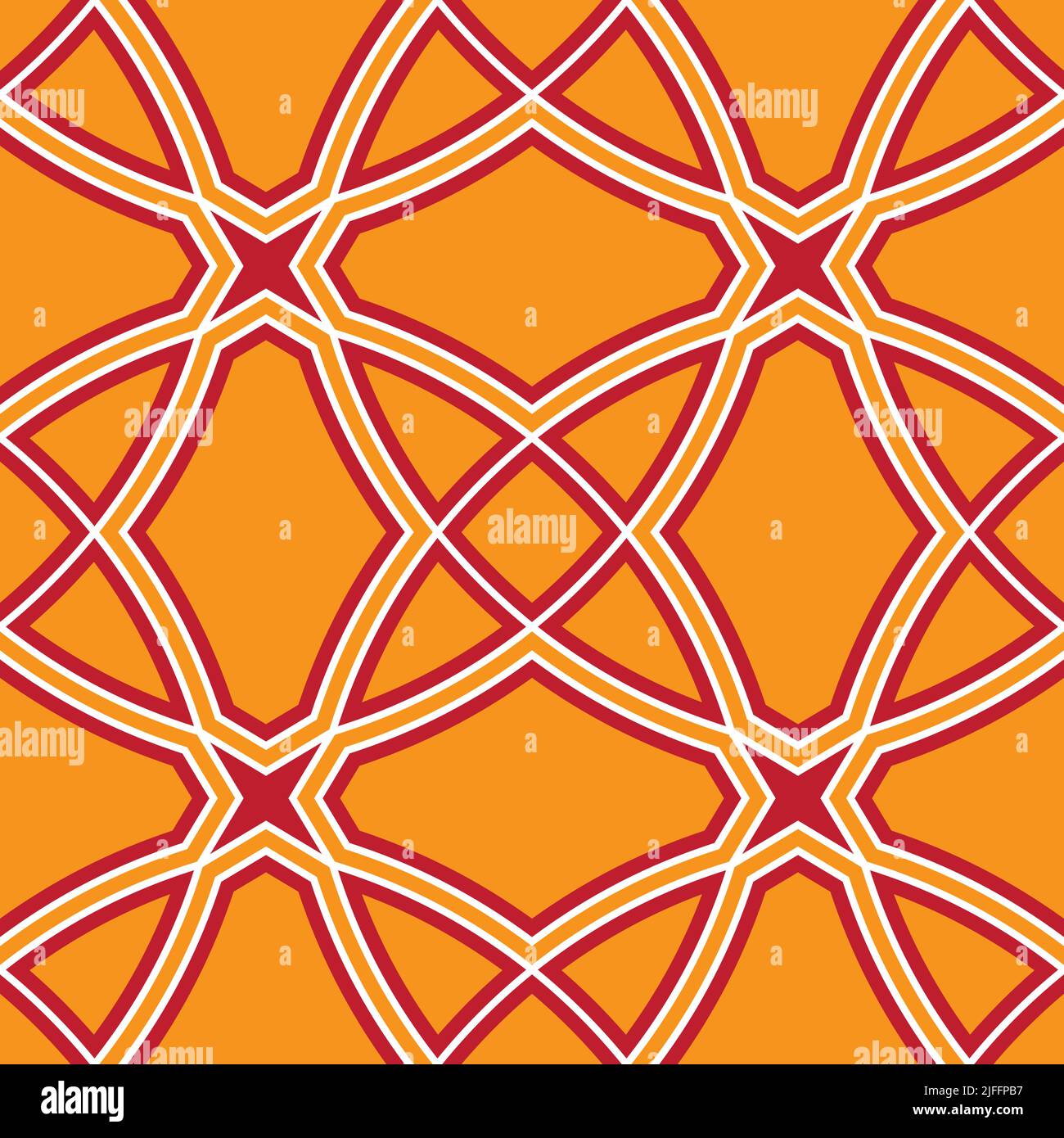 Ineinandergreifen von Kreisen und Sternen. Geometrisches Nahtmuster. Vektorgrafik. Stock Vektor