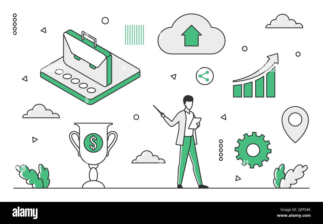 Portfolio der Investmentfinanzierung. Verwaltung von Finanzressourcen, monokolor-Darstellung des Geldkapitals Stock Vektor
