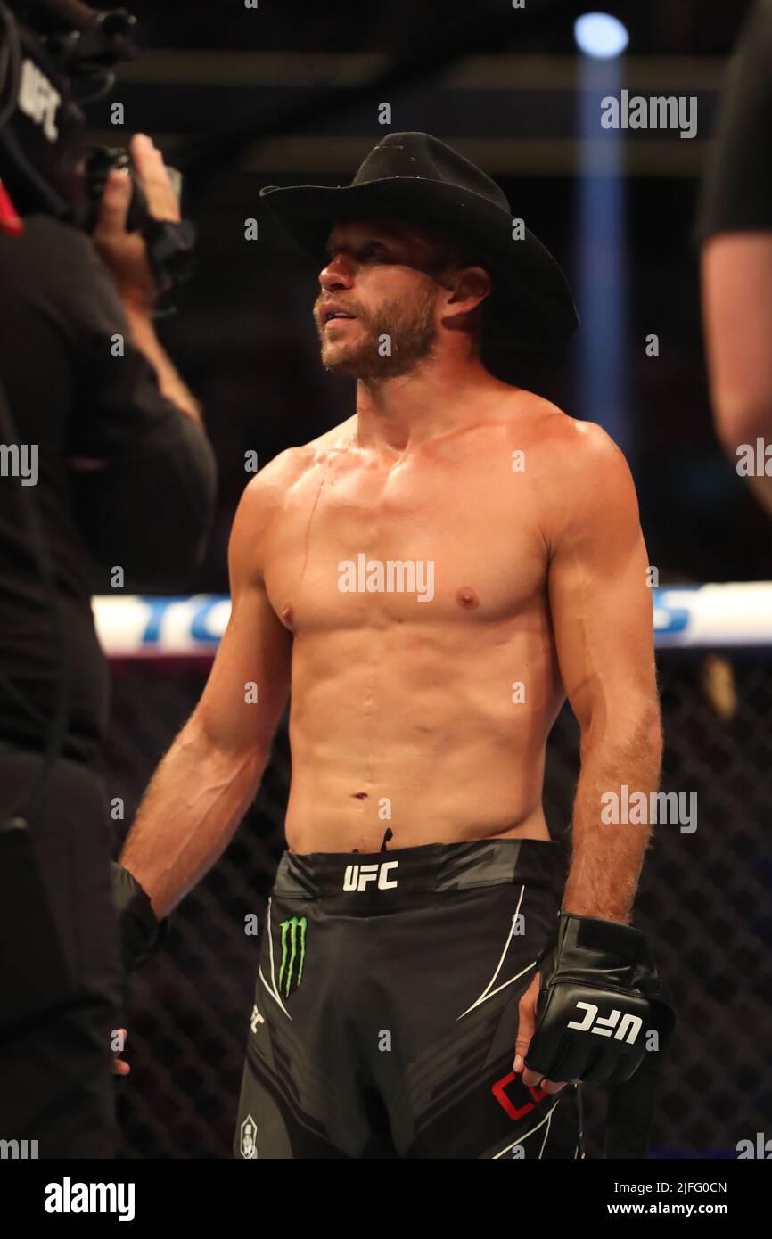 LAS VEGAS, NV - 2. JULI: Donald Cerrone nach seinem Kampf gegen Jim Miller während der UFC 276 in der T-Mobile Arena am 2. Juli 2022 in Las Vegas, Nevada, USA. (Foto von Alejandro Salazar/PxImages) Stockfoto