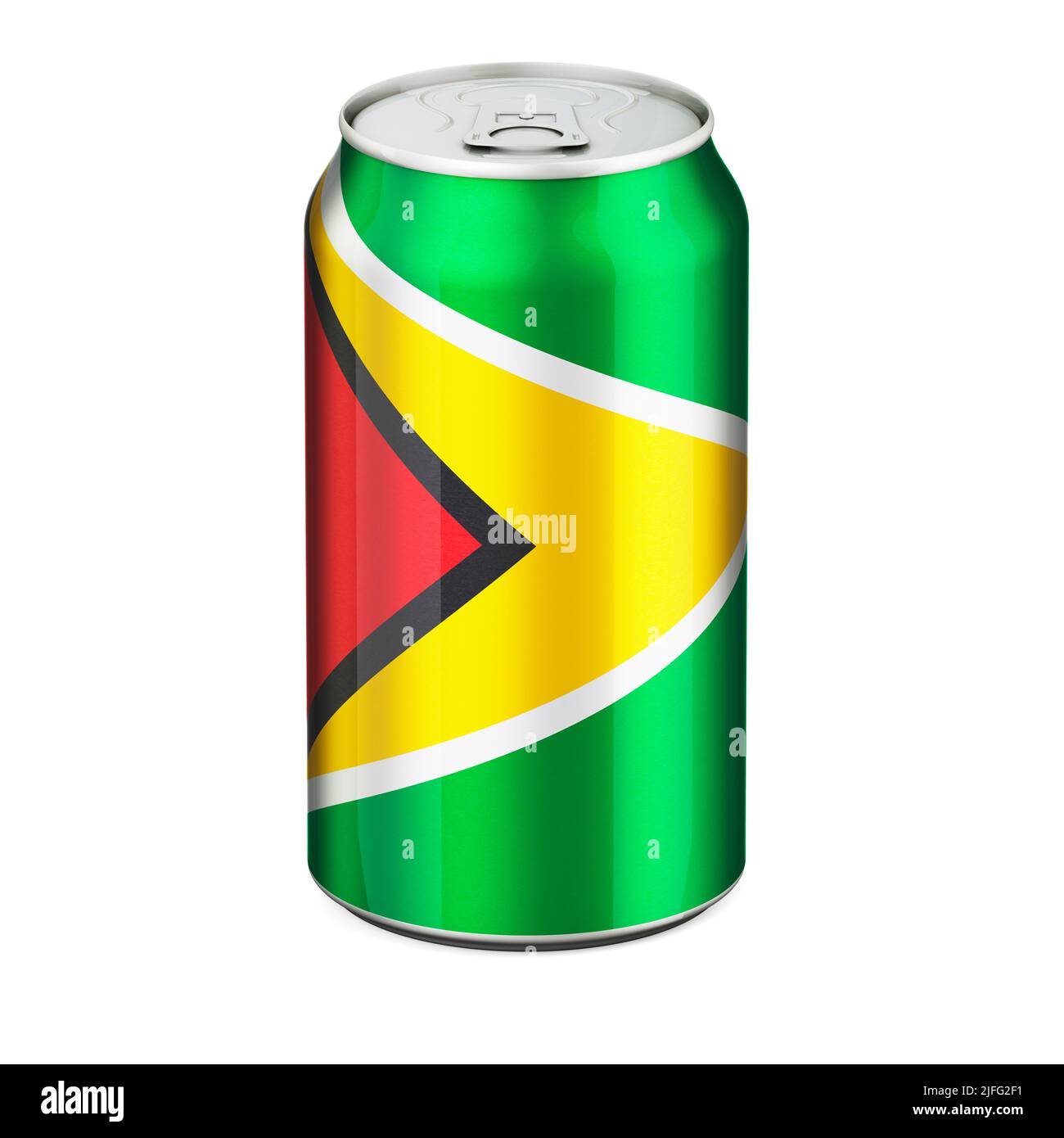 Guyanische Flagge auf der metallischen Getränkekannte. 3D Darstellung isoliert auf weißem Hintergrund Stockfoto