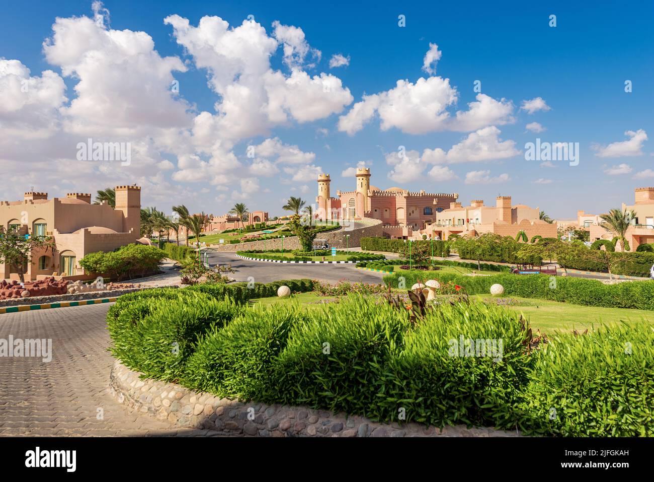 lti Akassia Beach Resort, Hotel an der Küste des Roten Meeres, das von vielen europäischen Touristen besucht wird, zwischen der Stadt El Quseir und Marsa Alam. Ägypten. Stockfoto