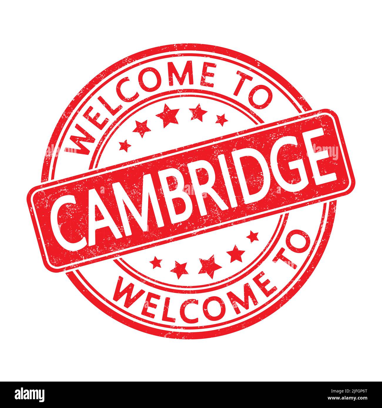 Willkommen in Cambridge. Abdruck einer runden Marke mit einem Abrieb. Flacher Style Stock Vektor