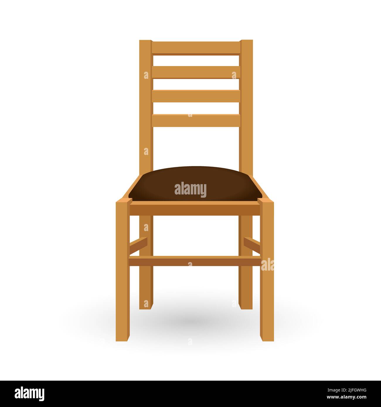 Blick auf den Holzstuhl von vorne. Klassische komfortable Möbel mit weichen braunen Sitzmöbeln Stock Vektor