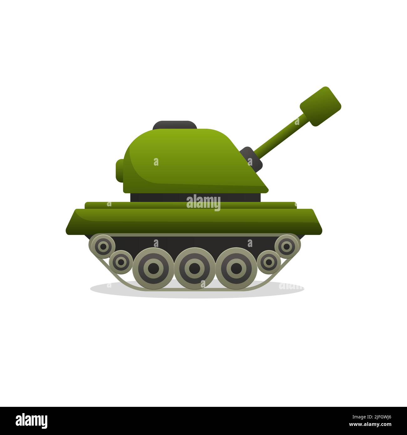Grüner Spielzeugtank. Gepanzertes Kriegsfahrzeug auf Schienen mit Kanonen Stock Vektor