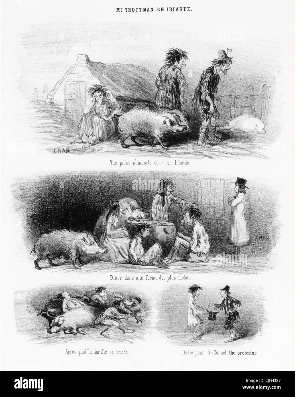 Eine französische Karikatur von Charles Amédée de Noé, bekannt als Cham (1818-1879), einem französischen Karikaturisten und Lithographen, mit dem Titel Mr. Trottman in Ireland. Stockfoto