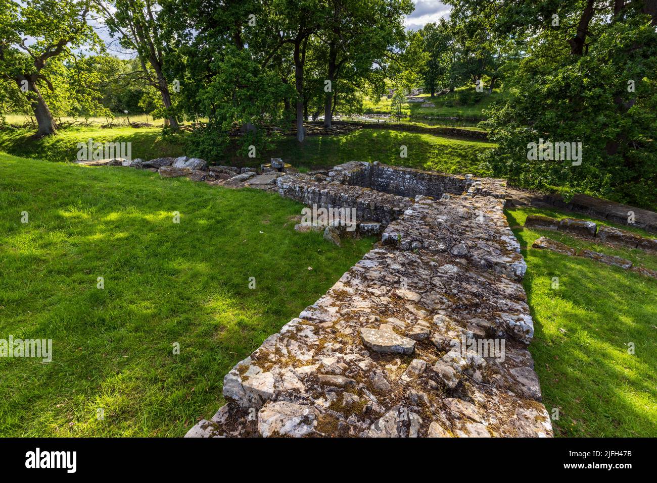 Hadrians Mauer endet am North Tyne River Bridge Tower, Chesters Roman Fort, Northumberland, England Stockfoto