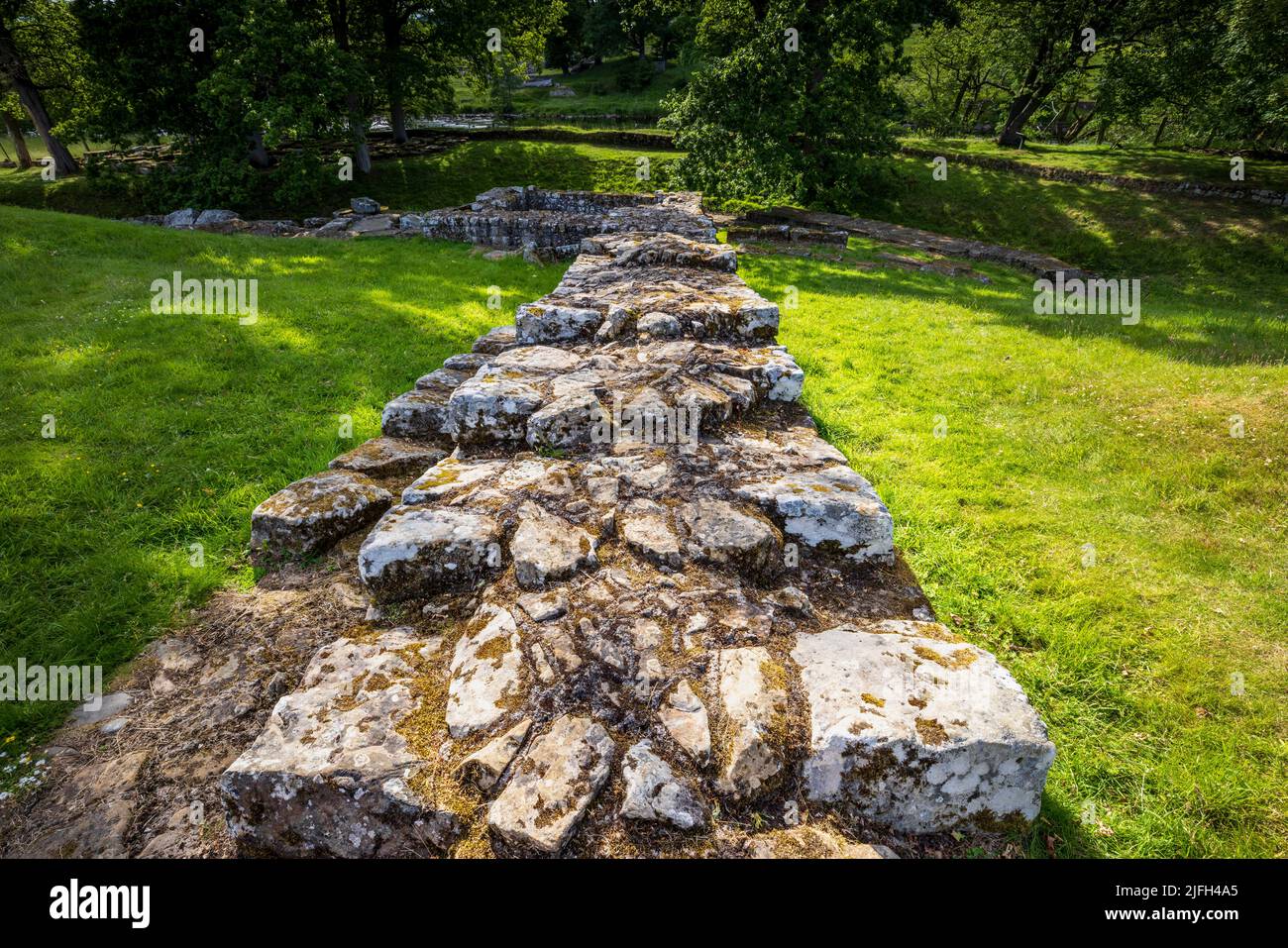 Hadrians Mauer endet am North Tyne River Bridge Tower, Chesters Roman Fort, Northumberland, England Stockfoto