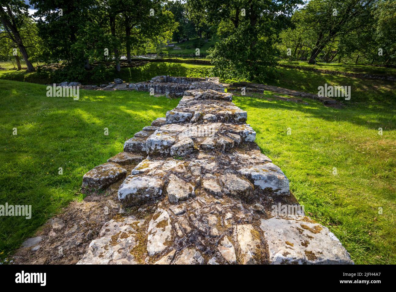 Hadrians Mauer endet am North Tyne River Bridge Tower, Chesters Roman Fort, Northumberland, England Stockfoto
