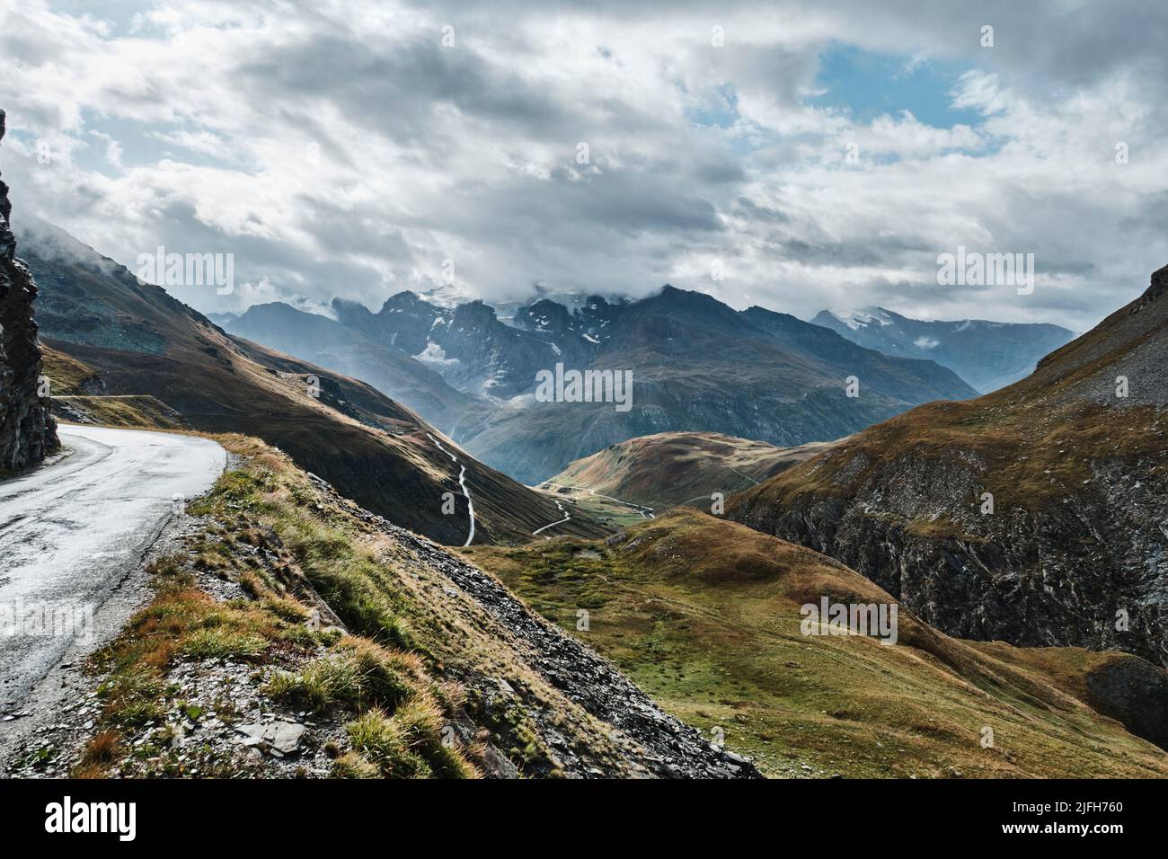 Blick über das Alpental am Col de lIseran, Etappe der Tour de france in den französischen alpen Stockfoto