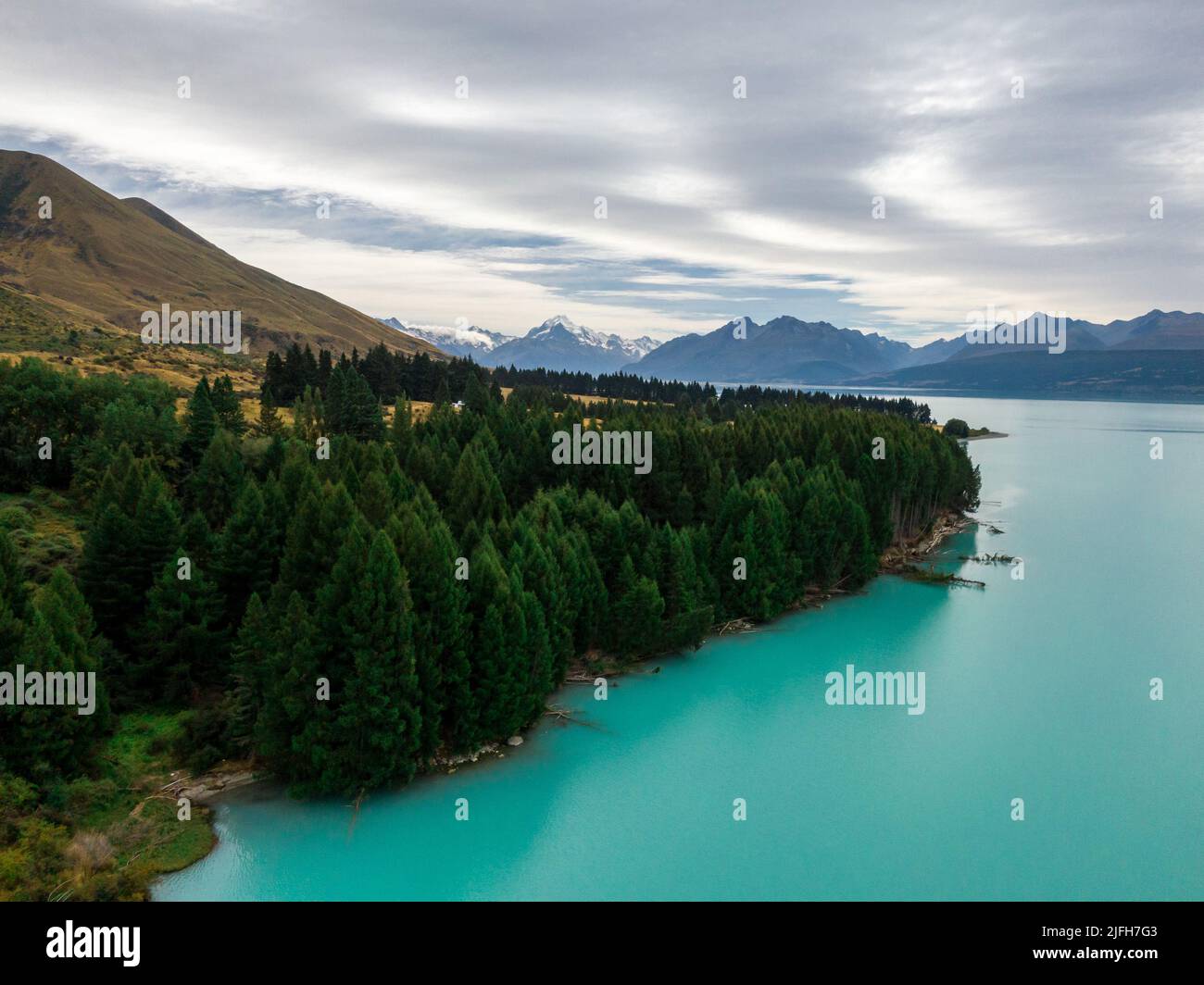 Eine faszinierende Szene des Lake Ruataniwha in Neuseeland Stockfoto