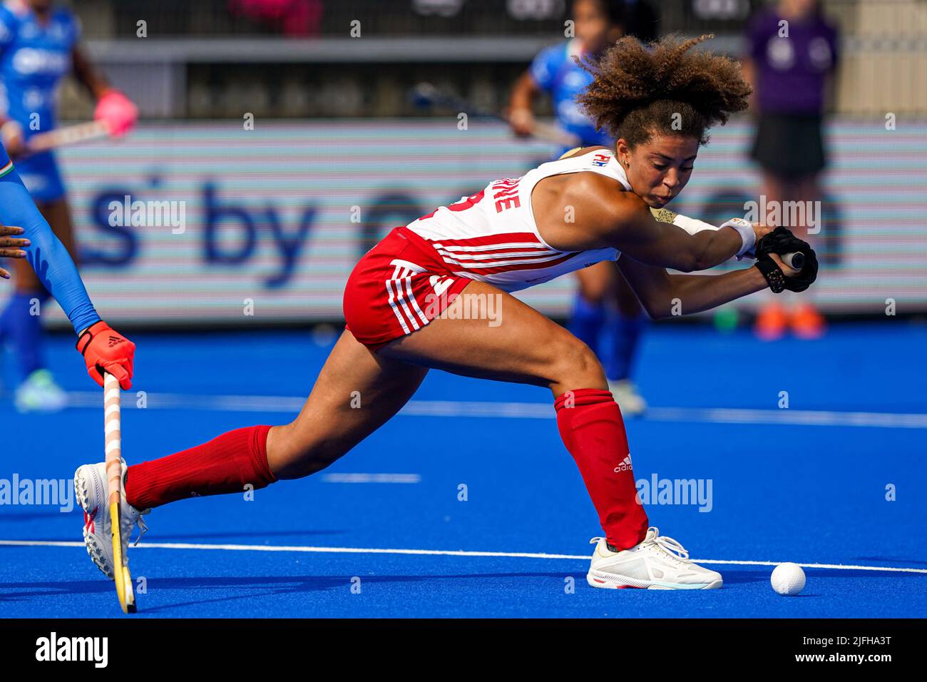 AMSTELVEEN, NIEDERLANDE - 3. JULI: Darcy Bourne von England während des FIH Hockey Women's World Cup 2022 Matches zwischen England und Indien im Wagener Hockey Stadium am 3. Juli 2022 in Amstelveen, Niederlande (Foto von Andre Weening/Orange Picics) Credit: Orange Pics BV/Alamy Live News Stockfoto