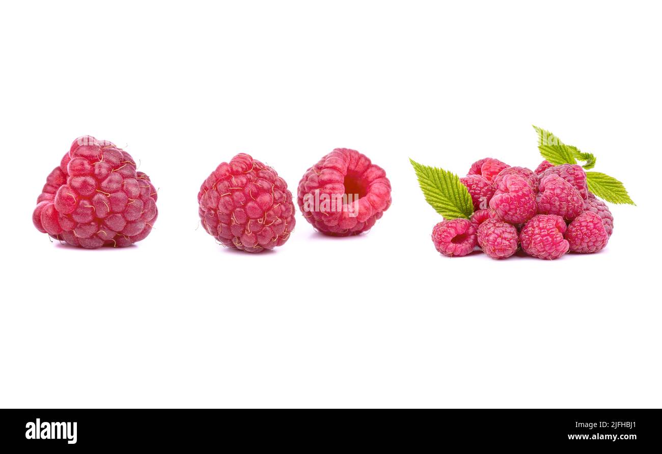 Raspberry Collection auf weißem Hintergrund mit Freistellungspfad isoliert Stockfoto