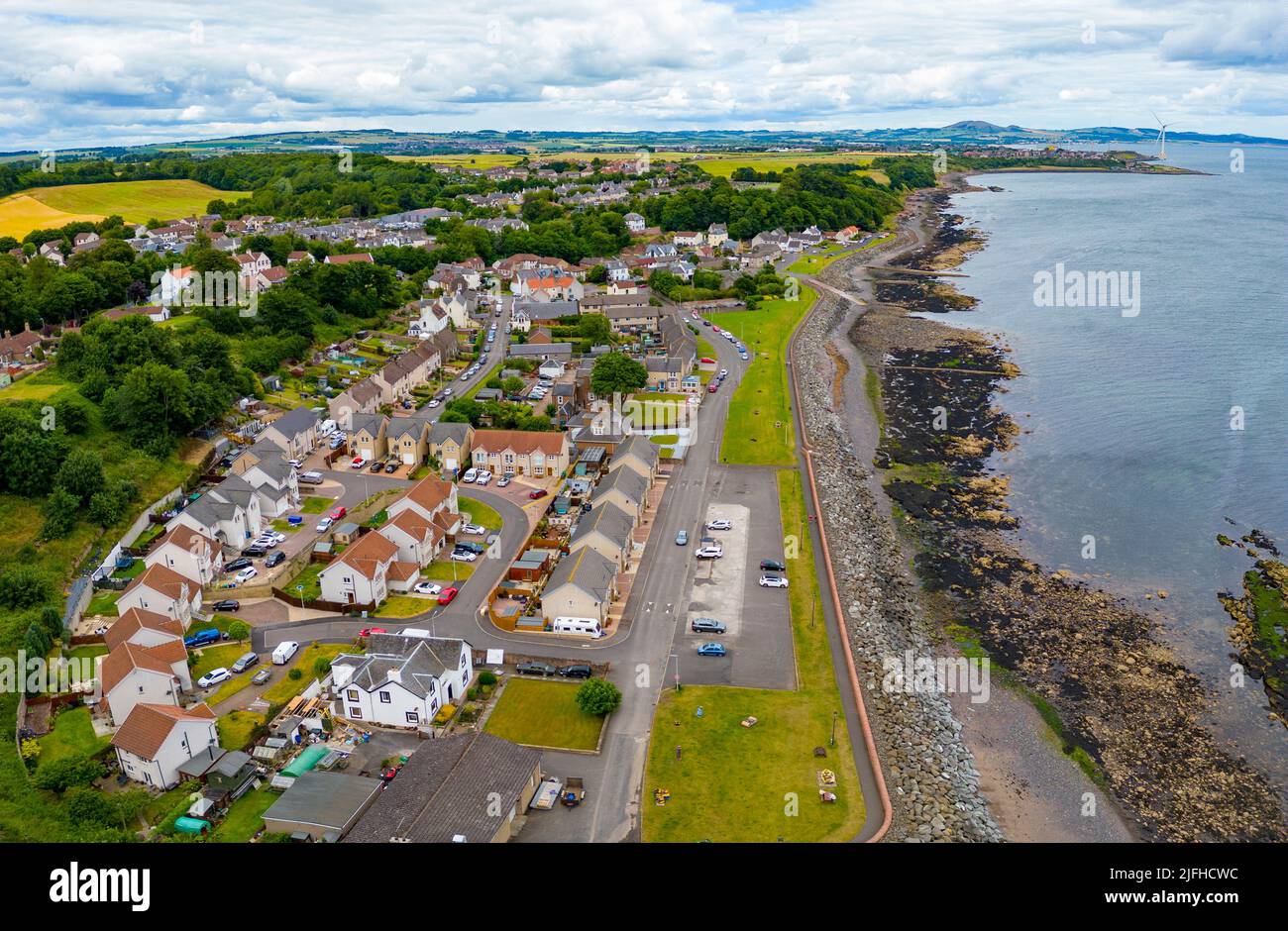 Luftaufnahme des Dorfes East Weymss in Fife, Schottland, Großbritannien Stockfoto
