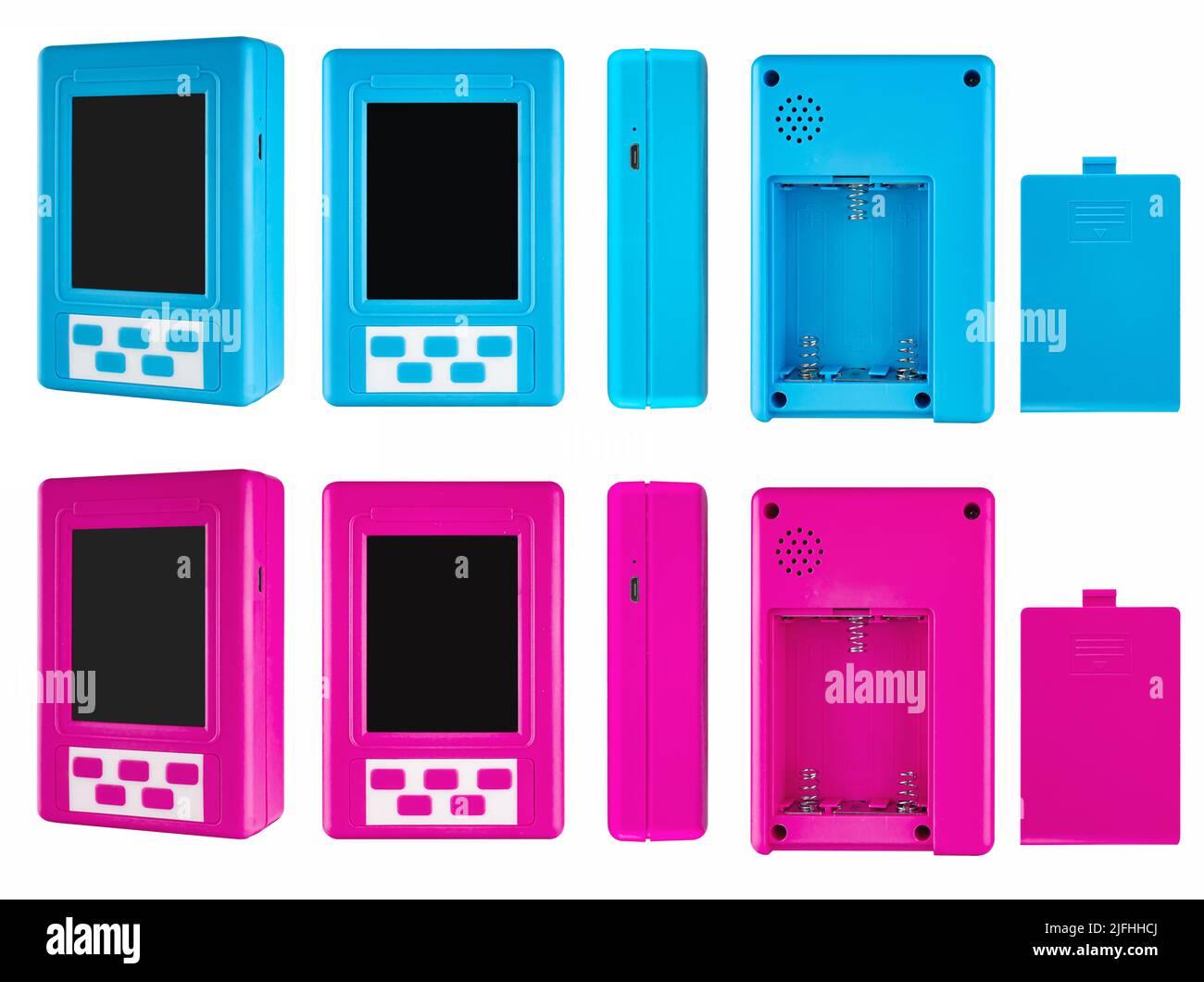 Detektor für elektromagnetische Strahlung, Messgerät auf weißem Hintergrund, Collage Stockfoto