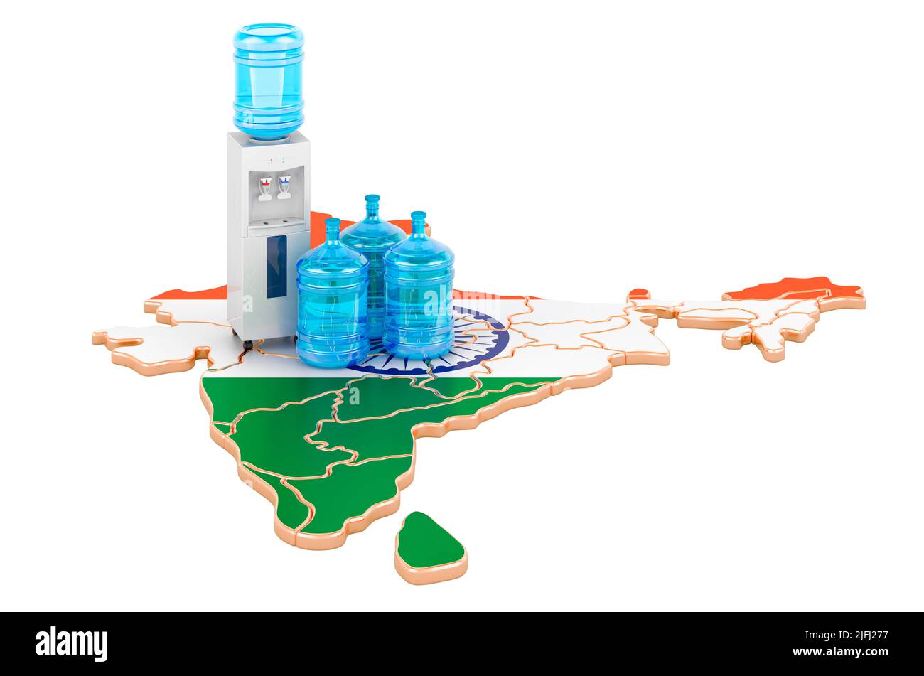 Flaschenwasser-Lieferservice in Indien, 3D Rendering isoliert auf weißem Hintergrund Stockfoto