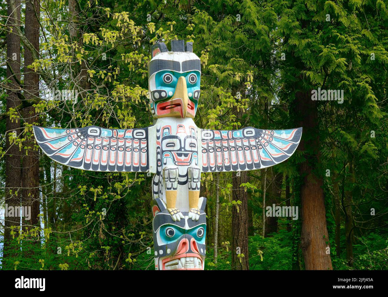 Totem Poles in Vancouver Stanley Park, Vancouver, British Columbia, Kanada Stockfoto