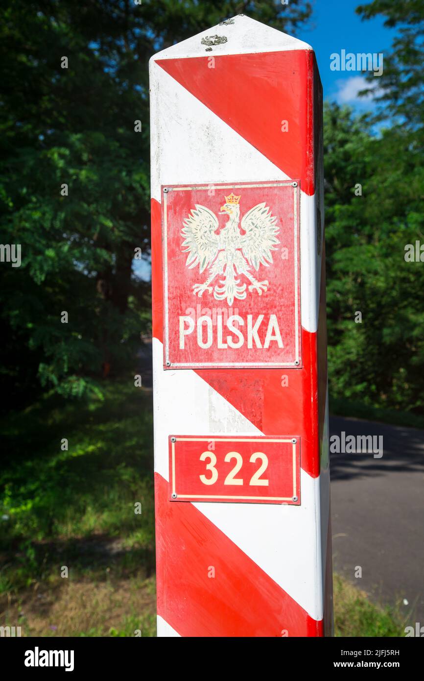 Grenzposten an der Grenze zwischen Deutschland und Polen, oder-Neiße-Radweg, Lausitz, Brandenburg, Deutschland Stockfoto