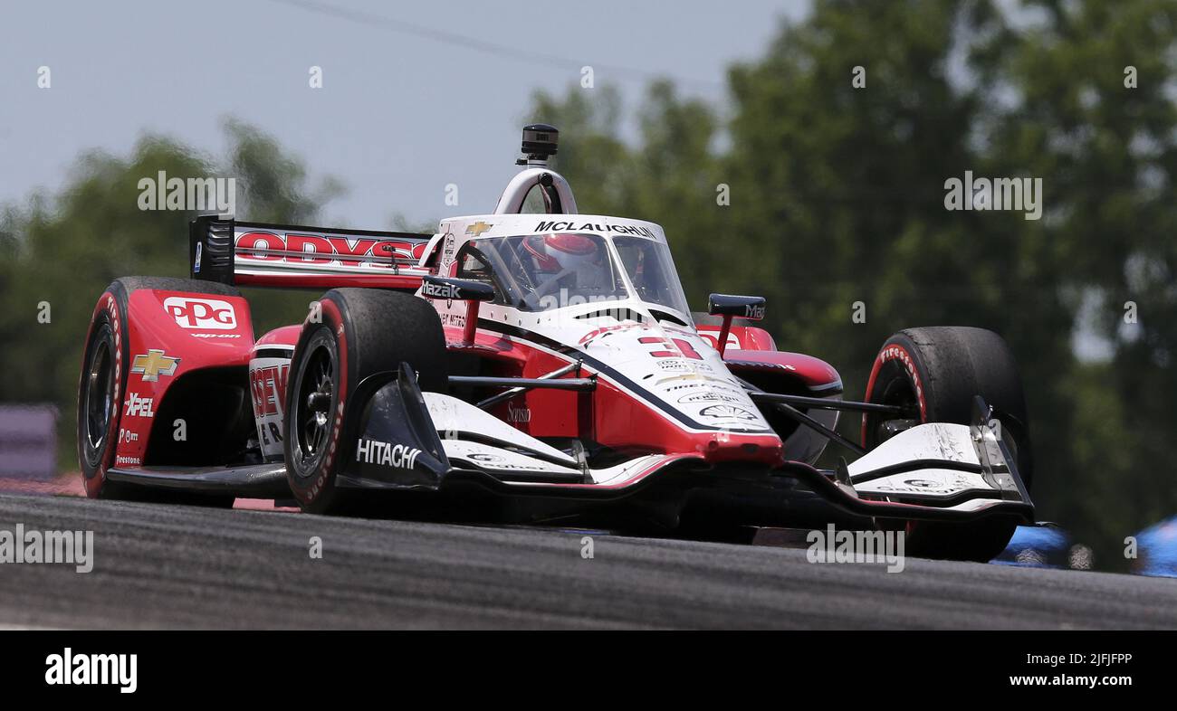 Akron, Usa. 03.. Juli 2022. Scott McLaughlin (3) fährt während der Honda 200 auf dem Mid Ohio Sports Course in Lexington, Ohio, am Sonntag, den 3. Juli 2022. Foto von Aaron Josefczyk/UPI Credit: UPI/Alamy Live News Stockfoto
